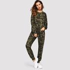 Shein Drop Shoulder Camo Print Pullover And Sweatpants Set
