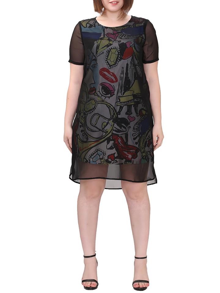 Shein Black Short Sleeve Print Plus Dress