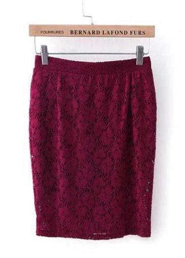 Rosewe Pretty Wine Red Middle Waist Skirt With Zip