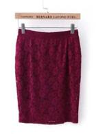 Rosewe Pretty Wine Red Middle Waist Skirt With Zip