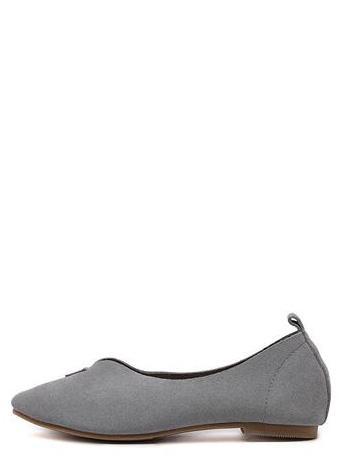 Shein Light Grey Faux Suede Almond Toe Flats