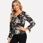 Shein Knot Cuff Graphic Print Blouse