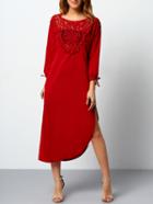 Shein Red Hollow Lace Backless Split Dress