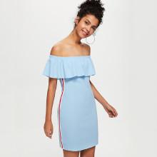 Shein Striped Tape Side Flounce Off Shoulder Dress