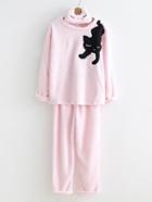Shein Contrast Cat Fleece Pajama Set With Matching Eye Mask