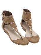 Shein Brown Faux Suede Studded Thong Sandals