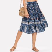 Shein Flower Print Drawstring Ruffle Hem Skirt