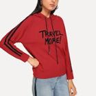 Shein Letter Print Drawstring Detail Hooded Sweater
