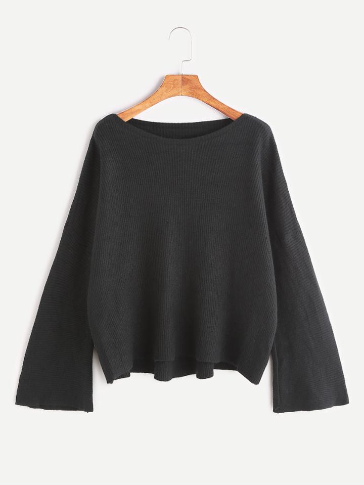 Shein Black Drop Shoulder High Low Sweater