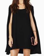 Shein Black Round Neck Chiffon Cape Dress