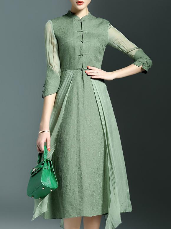 Shein Green Contrast Sheer Gauze Midi Dress