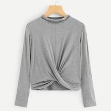 Shein Letter Print Neck Twist Hem Tee