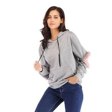 Shein Contrast Faux Fur Sleeve Drawstring Hoodie
