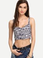 Shein Blue Flower Print Shirred Crop Cami Top