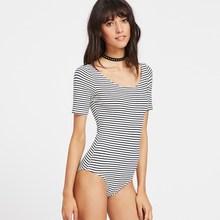 Shein Striped Scoop Neck Short Sleeve Bodysuit