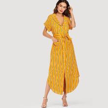 Shein Curved Hem Striped Shirt Dress