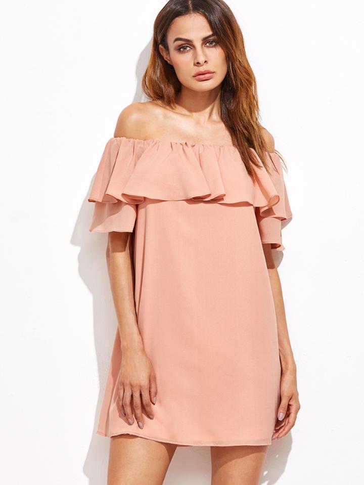 Shein Pink Off The Shoulder Ruffle Dress