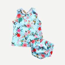 Shein Girls Floral Print Vest With Shorts
