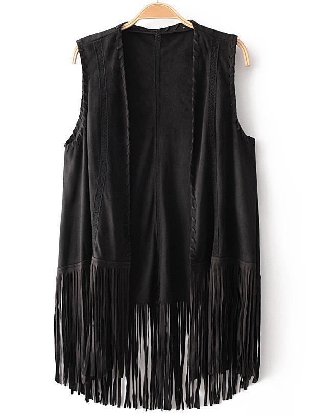 Shein Black Sleeveless Tassel Slim Tank Top
