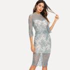 Shein Floral Print See Through Eyelash Lace Dress