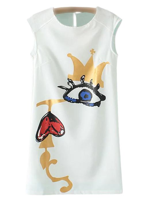 Shein Multicolor Sleeveless Keyhole Back Crown Print Dress