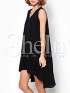 Shein Black V Neck Backless High Low Dress