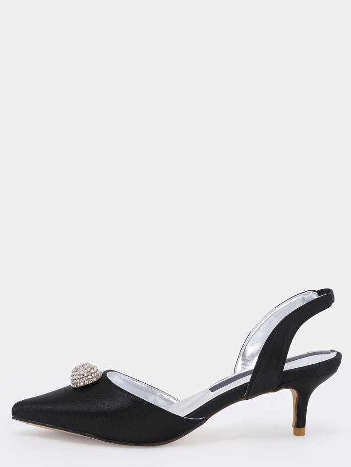 Shein Crystal Ball Embellished Black D'orsay Slingback Pumps