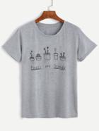 Shein Plants And Letters Print T-shirt