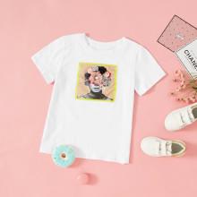 Shein Girls Pearl Beaded Appliques Figure Tee