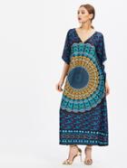 Shein V-neckline Ornate Print Kaftan Dress
