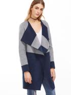 Shein Color Block Drape Collar Coat With Pocket