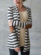 Shein Color-block Long Sleeve Striped Patch Coat