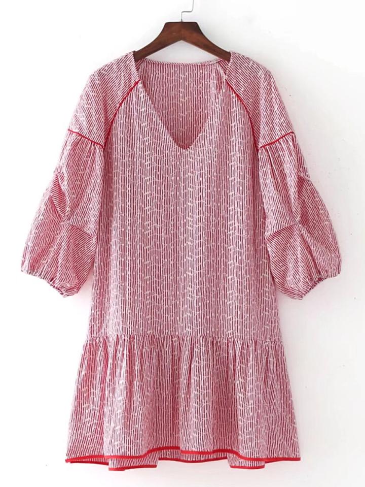 Shein Drop Shoulder Low Waist Embroidery Dress