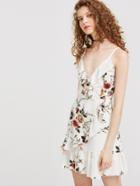 Shein White Floral Ruffle Trim Slip Dress