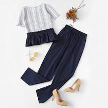 Shein Striped Smock Top & Pants Set
