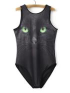 Shein Black Cat Print Slim Swimsuit