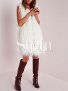 Shein White Sleeveless Faux Fur Coat