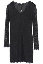Shein Black V Neck Long Sleeve Bodycon Lace Dress