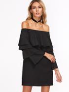 Shein Black Ruffle Off The Shoulder Layered Sleeve Dress