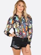 Shein Multicolor Random Portrait Painting Print Bomber Jacket