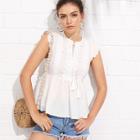 Shein Tassel Tie Neck Lace Applique Smock Top