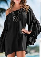 Rosewe Black Boat Neck Flare Sleeve Chiffon Dress