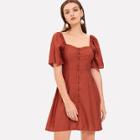Shein Button Up Square Neck Solid Dress