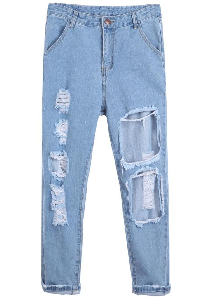 Shein Blue Slim Ripped Pockets Denim Pant