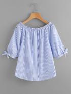 Shein Boat Neckline Vertical Striped Tie Sleeve Blouse