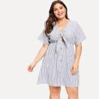 Shein Plus Striped Single Breasted Cut Out Knot Front Dress