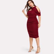 Shein Plus Draped Cold Shoulder Open Front Ruched Dress