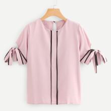 Shein Contrast Binding Tie Detail Blouse