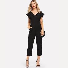 Shein Ruffle Sleeve V Neckline Jumpsuit