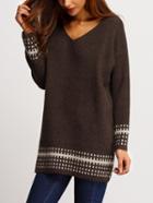 Shein Grey V Neck Geometric Pattern Sweater